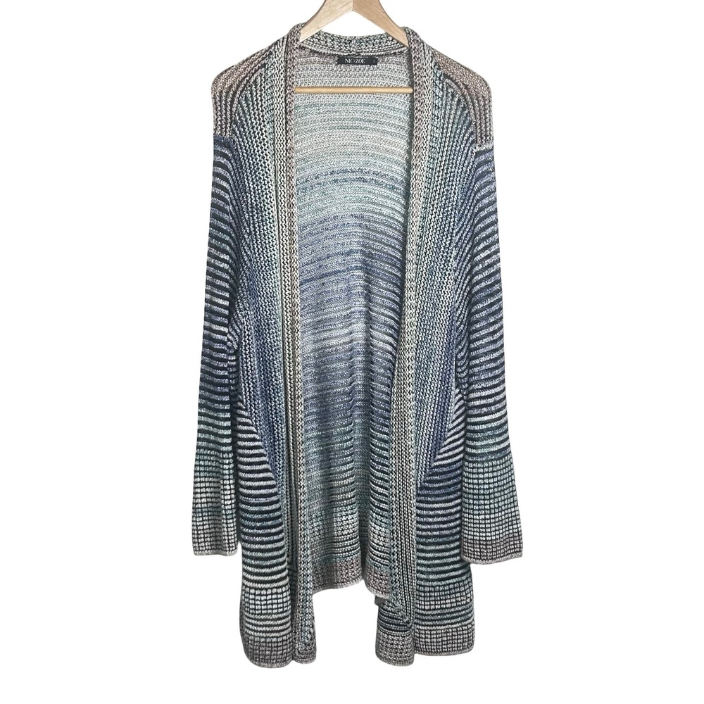 NIC+ZOE‎ Ombre Striped Lightweight Open Front Cardigan Plus Size 2X Casual Layer
